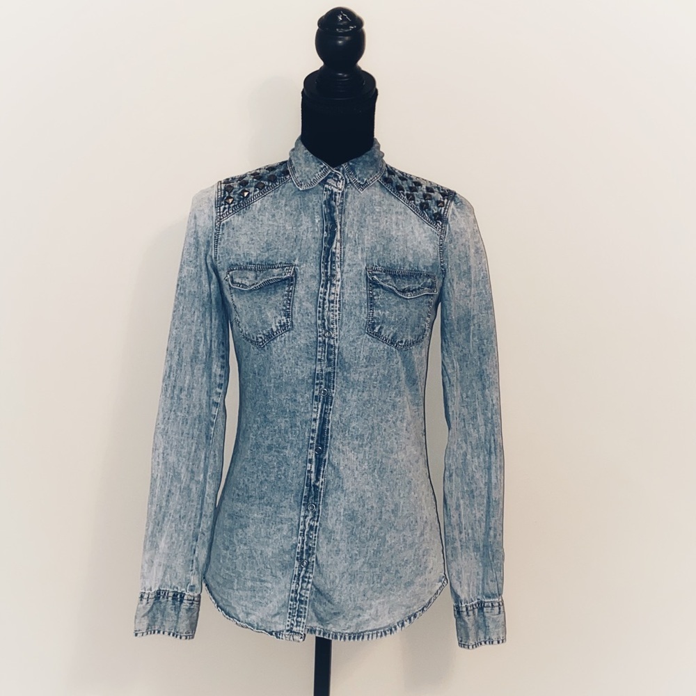 Forever 21  Blue Denim Studded Button Up